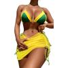 imageSOLY HUX Womens 3 Piece Swimsuit Color Block Halter Triangle Bikini Sets Bathing Suit with Beach SkirtYellow and Green