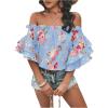 imageSOLY HUX Womens Floral Print Blouse Off Shoulder Ruffle Trim Half Sleeve Summer TopsBlue Floral
