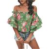 imageSOLY HUX Womens Floral Print Blouse Off Shoulder Ruffle Trim Half Sleeve Summer TopsGreen Floral