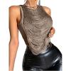 imageSOLY HUX Womens Fringe Trim Crop Tank Top Sleeveless Crew Neck Going Out Party TopsSolid Brown