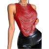 imageSOLY HUX Womens Fringe Trim Crop Tank Top Sleeveless Crew Neck Going Out Party TopsSolid Red