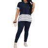 imageSOLY HUX Womens Plus Size 2 Piece Outfits Striped Short Sleeve Tee and Leggings Pants SetDark Blue Striped