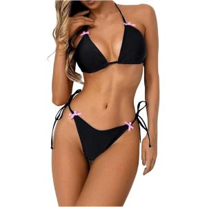 imageSOLY HUX Womens Bathing Suits Halter Triangle Tie Side Bikini Sets Two Piece SwimsuitSolid Black
