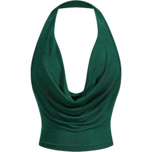 imageSOLY HUX Womens Cowl Neck Halter Neck Going Out Tops Open Back Sleeveless Y2k Crop Tank TopDark Green