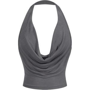 imageSOLY HUX Womens Cowl Neck Halter Neck Going Out Tops Open Back Sleeveless Y2k Crop Tank TopDark Grey