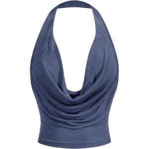 imageSOLY HUX Womens Cowl Neck Halter Neck Going Out Tops Open Back Sleeveless Y2k Crop Tank TopDusty Blue