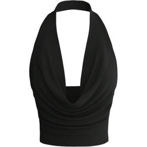 imageSOLY HUX Womens Cowl Neck Halter Neck Going Out Tops Open Back Sleeveless Y2k Crop Tank TopPure Black