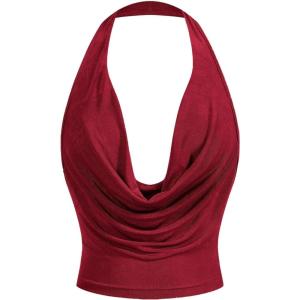 imageSOLY HUX Womens Cowl Neck Halter Neck Going Out Tops Open Back Sleeveless Y2k Crop Tank TopPure Burgundy