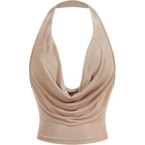imageSOLY HUX Womens Cowl Neck Halter Neck Going Out Tops Open Back Sleeveless Y2k Crop Tank TopPure Khaki