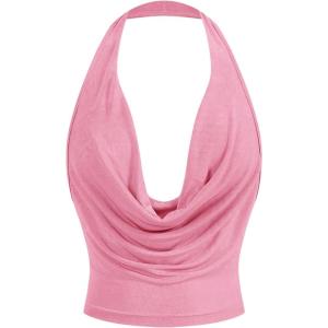 imageSOLY HUX Womens Cowl Neck Halter Neck Going Out Tops Open Back Sleeveless Y2k Crop Tank TopPure Pink