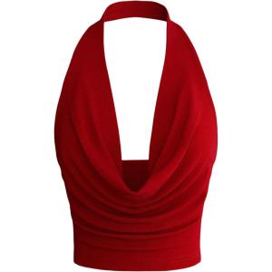imageSOLY HUX Womens Cowl Neck Halter Neck Going Out Tops Open Back Sleeveless Y2k Crop Tank TopPure Red