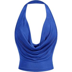 imageSOLY HUX Womens Cowl Neck Halter Neck Going Out Tops Open Back Sleeveless Y2k Crop Tank TopRoyal Blue