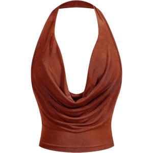 imageSOLY HUX Womens Cowl Neck Halter Neck Going Out Tops Open Back Sleeveless Y2k Crop Tank TopRust Brown