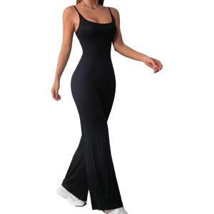 imageSOLY HUX Womens Spaghetti Strap Cami Jumpsuit Casual Wide Leg Long PantsPlain Black
