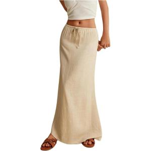 imageSOLY HUX Womens Summer Maxi Skirt Drawstring Low Waist A Line Casual SkirtsPlain Apricot