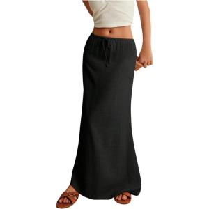 imageSOLY HUX Womens Summer Maxi Skirt Drawstring Low Waist A Line Casual SkirtsPlain Black