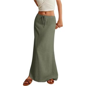 imageSOLY HUX Womens Summer Maxi Skirt Drawstring Low Waist A Line Casual SkirtsPure Army Green