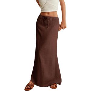 imageSOLY HUX Womens Summer Maxi Skirt Drawstring Low Waist A Line Casual SkirtsPure Coffee Brown