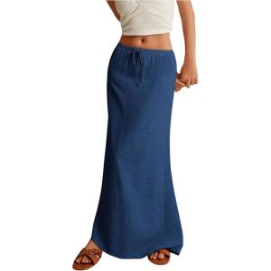 imageSOLY HUX Womens Summer Maxi Skirt Drawstring Low Waist A Line Casual SkirtsPure Dark Blue