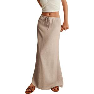 imageSOLY HUX Womens Summer Maxi Skirt Drawstring Low Waist A Line Casual SkirtsPure Khaki