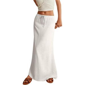 imageSOLY HUX Womens Summer Maxi Skirt Drawstring Low Waist A Line Casual SkirtsPure White