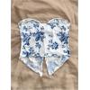 imageSOLY HUX Womens Floral Print Twist Split Tube Crop Top Strapless Sleeveless Asymmetrical Hem Vacation TopsBlue and White Floral