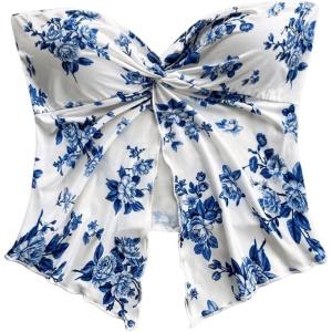 imageSOLY HUX Womens Floral Print Twist Split Tube Crop Top Strapless Sleeveless Asymmetrical Hem Vacation TopsBlue and White Floral