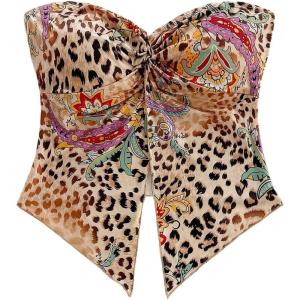 imageSOLY HUX Womens Floral Print Twist Split Tube Crop Top Strapless Sleeveless Asymmetrical Hem Vacation TopsMulticoloured Leopard
