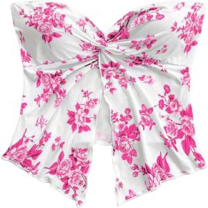 imageSOLY HUX Womens Floral Print Twist Split Tube Crop Top Strapless Sleeveless Asymmetrical Hem Vacation TopsPink Floral