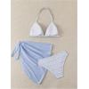imageSOLY HUX Girls Summer Swimsuit Set Floral Halter Triangle Bikini Set with Wrap Skirts BeachwearBlue and White