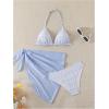 imageSOLY HUX Girls Summer Swimsuit Set Floral Halter Triangle Bikini Set with Wrap Skirts BeachwearBlue and White