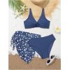 imageSOLY HUX Girls Swimsuits Twist Front Bikini Set with Floral Beach Skirts Summer Bathing SuitsBlue Floral