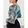 imageSOLY HUX Sexy Crop Tops for Women Long Sleeve Square Neck Asymmetrical Y2k Going Out Crop Tops Fall Outfits for WomenDark Green Tie Dye