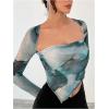 imageSOLY HUX Sexy Crop Tops for Women Long Sleeve Square Neck Asymmetrical Y2k Going Out Crop Tops Fall Outfits for WomenDark Green Tie Dye