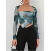 imageSOLY HUX Sexy Crop Tops for Women Long Sleeve Square Neck Asymmetrical Y2k Going Out Crop Tops Fall Outfits for WomenDark Green Tie Dye