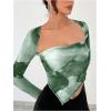 imageSOLY HUX Sexy Crop Tops for Women Long Sleeve Square Neck Asymmetrical Y2k Going Out Crop Tops Fall Outfits for WomenGreen Tie Dye