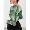 imageSOLY HUX Sexy Crop Tops for Women Long Sleeve Square Neck Asymmetrical Y2k Going Out Crop Tops Fall Outfits for WomenGreen Tie Dye