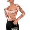 imageSOLY HUX Sexy Crop Tops for Women Long Sleeve Square Neck Asymmetrical Y2k Going Out Crop Tops Fall Outfits for WomenOrange Tie Dye