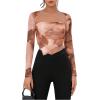 imageSOLY HUX Sexy Crop Tops for Women Long Sleeve Square Neck Asymmetrical Y2k Going Out Crop Tops Fall Outfits for WomenOrange Tie Dye