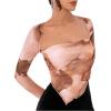 imageSOLY HUX Sexy Crop Tops for Women Long Sleeve Square Neck Asymmetrical Y2k Going Out Crop Tops Fall Outfits for WomenOrange Tie Dye