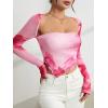 imageSOLY HUX Sexy Crop Tops for Women Long Sleeve Square Neck Asymmetrical Y2k Going Out Crop Tops Fall Outfits for WomenPink and White
