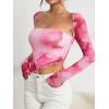 imageSOLY HUX Sexy Crop Tops for Women Long Sleeve Square Neck Asymmetrical Y2k Going Out Crop Tops Fall Outfits for WomenPink and White