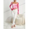 imageSOLY HUX Sexy Crop Tops for Women Long Sleeve Square Neck Asymmetrical Y2k Going Out Crop Tops Fall Outfits for WomenPink and White