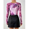 imageSOLY HUX Sexy Crop Tops for Women Long Sleeve Square Neck Asymmetrical Y2k Going Out Crop Tops Fall Outfits for WomenPurple Tie Dye