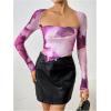 imageSOLY HUX Sexy Crop Tops for Women Long Sleeve Square Neck Asymmetrical Y2k Going Out Crop Tops Fall Outfits for WomenPurple Tie Dye