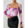 imageSOLY HUX Sexy Crop Tops for Women Long Sleeve Square Neck Asymmetrical Y2k Going Out Crop Tops Fall Outfits for WomenPurple Tie Dye