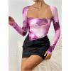 imageSOLY HUX Sexy Crop Tops for Women Long Sleeve Square Neck Asymmetrical Y2k Going Out Crop Tops Fall Outfits for WomenPurple Tie Dye