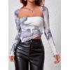 imageSOLY HUX Sexy Crop Tops for Women Long Sleeve Square Neck Asymmetrical Y2k Going Out Crop Tops Fall Outfits for WomenWhite and Grey