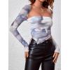 imageSOLY HUX Sexy Crop Tops for Women Long Sleeve Square Neck Asymmetrical Y2k Going Out Crop Tops Fall Outfits for WomenWhite and Grey