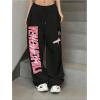 imageSOLY HUX Womens Letter Print Graphic Sweatpants Drawstring Elastic Waist Loose Long PantsBlack Letter